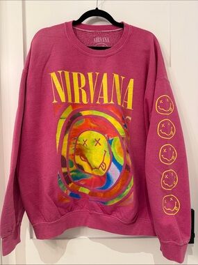 Urban Outfitters Exclusive Nirvana Smiley Pink Crewneck Sweatshirt S/M Oversized